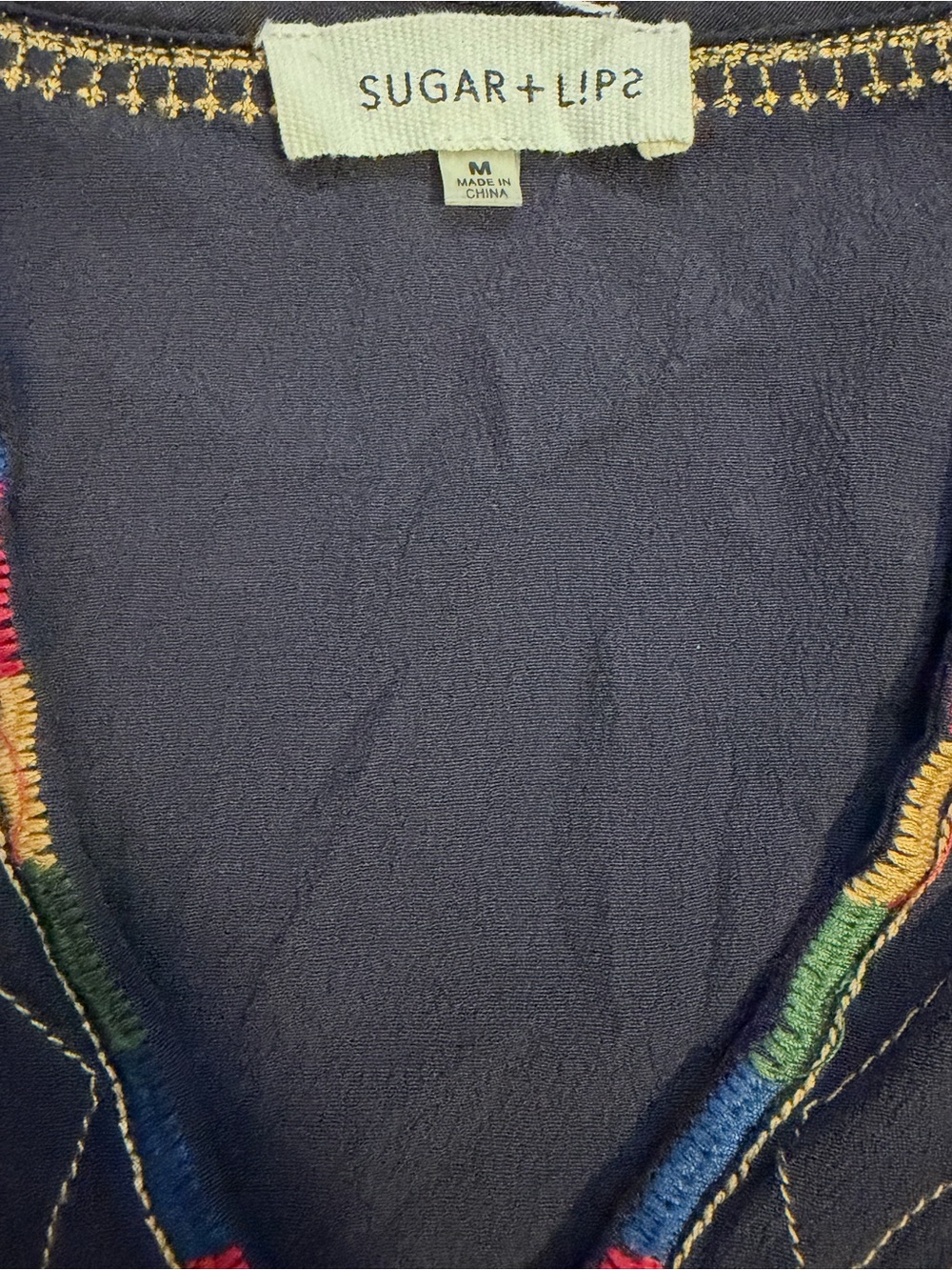 Sugarlips Navy Embroidered Peasant Blouse - Picture 6 of 7